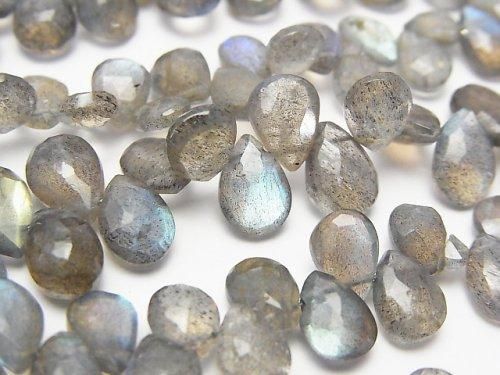 宝石質ラブラドライトAAA- ペアシェイプ ブリオレットカット 半連/1連(約21cm)の画像