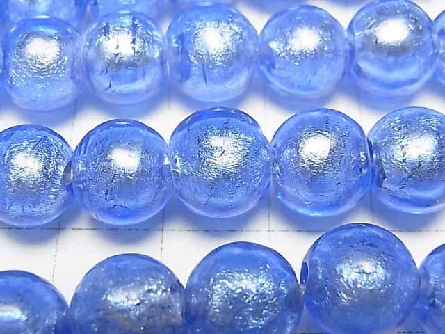 【動画】とんぼ玉 ラウンド10mm 【銀箔×ブルー】 半連/1連(約27cm) サムネイル2