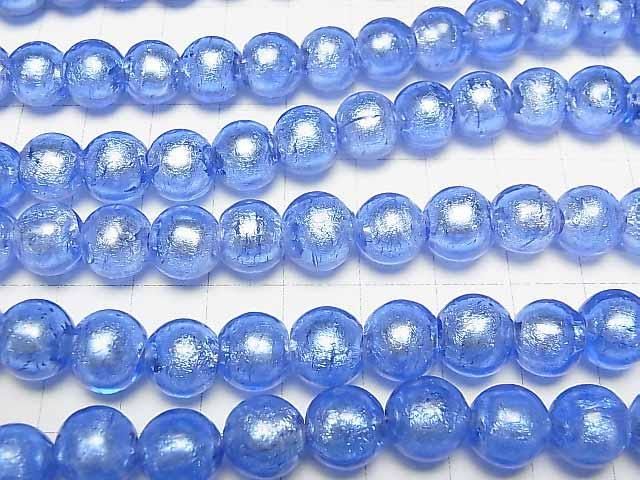 【動画】とんぼ玉 ラウンド10mm 【銀箔×ブルー】 半連/1連(約27cm) サムネイル3