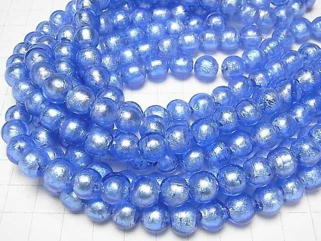 【動画】とんぼ玉 ラウンド10mm 【銀箔×ブルー】 半連/1連(約27cm) サムネイル4