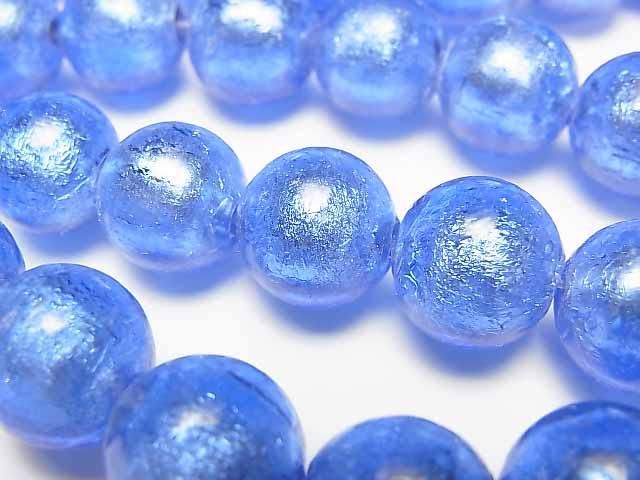【動画】とんぼ玉 ラウンド12mm 【銀箔×ブルー】 半連/1連(約26cm)の画像
