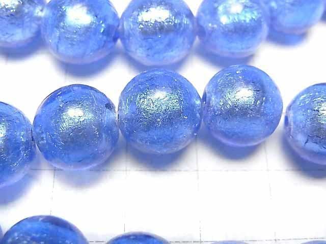 【動画】とんぼ玉 ラウンド12mm 【銀箔×ブルー】 半連/1連(約26cm) サムネイル2