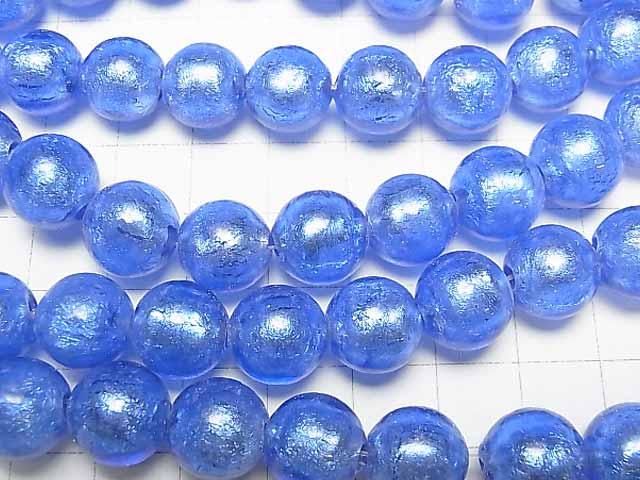 【動画】とんぼ玉 ラウンド12mm 【銀箔×ブルー】 半連/1連(約26cm) サムネイル3