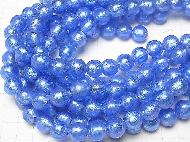 【動画】とんぼ玉 ラウンド12mm 【銀箔×ブルー】 半連/1連(約26cm) サムネイル4