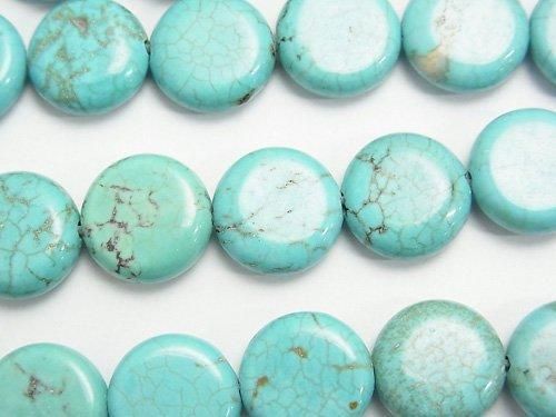 マグネサイトターコイズ コイン12×12×5mm 1連(約36cm)の画像
