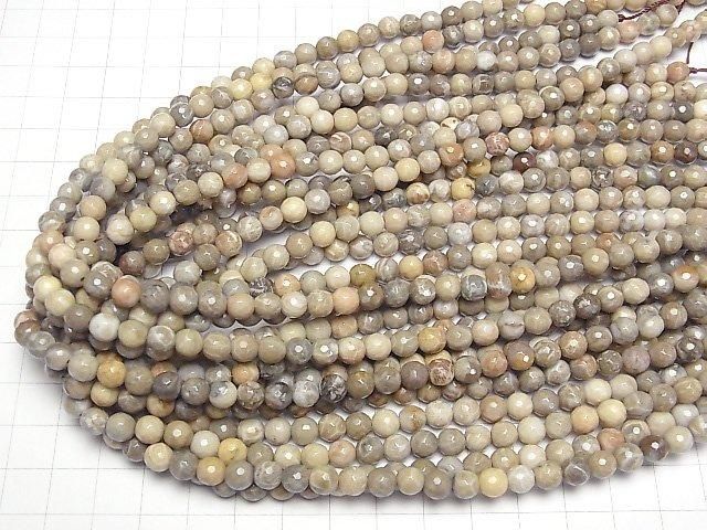 【動画】フォシルコーラル(化石珊瑚) 128面ラウンドカット6mm 半連/1連(約37cm) サムネイル4