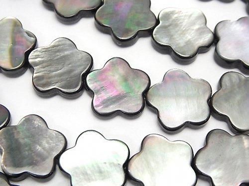 ブラックシェルAAA フラワーモチーフ14×14×3mm 半連/1連(約37cm)の画像