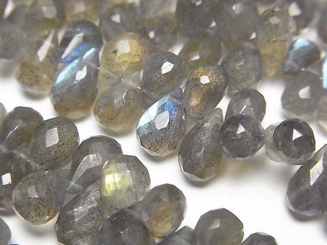【動画】宝石質ラブラドライトAAA- ドロップ ブリオレットカット サイズグラデーション 半連/1連(約18cm)の画像