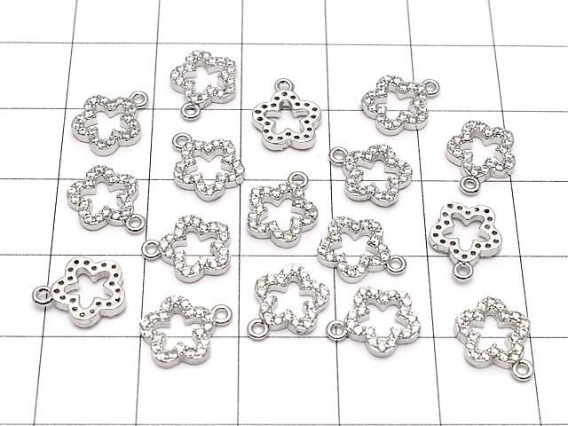 メタルパーツ CZ付きチャーム フラワー10×8mm シルバーカラー 3個 サムネイル4