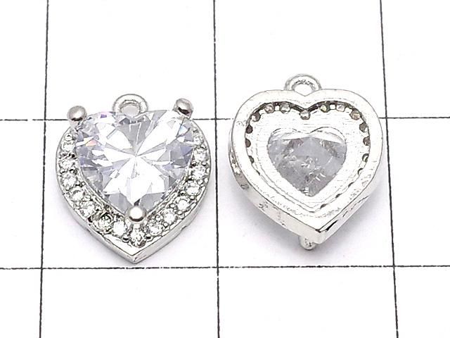 メタルパーツ CZ付きチャーム ハート11×9×4mm シルバーカラー 2個 サムネイル2