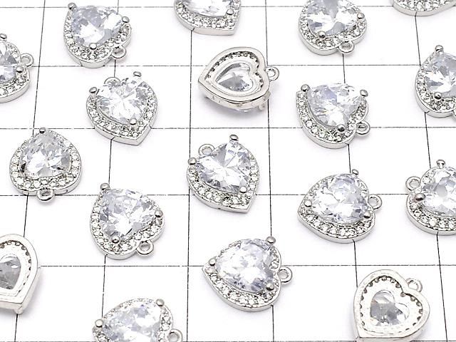 メタルパーツ CZ付きチャーム ハート11×9×4mm シルバーカラー 2個 サムネイル3