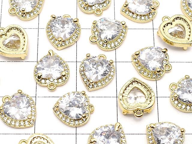 メタルパーツ CZ付きチャーム ハート11×9×4mm ゴールドカラー 2個 サムネイル3