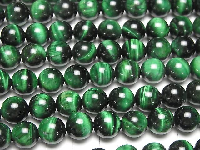 【動画】グリーンカラータイガーアイAA++ ラウンド10mm 半連/1連(約36cm) サムネイル3