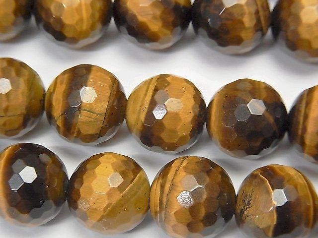イエロータイガーアイAA++ 128面ラウンドカット12mm 半連/1連(約36cm) の画像