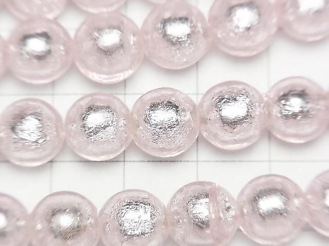 【動画】とんぼ玉 ラウンド10mm 【銀箔×ピンク】 半連/1連(約24cm) サムネイル2