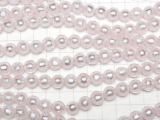 【動画】とんぼ玉 ラウンド10mm 【銀箔×ピンク】 半連/1連(約24cm) サムネイル3