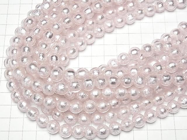 【動画】とんぼ玉 ラウンド10mm 【銀箔×ピンク】 半連/1連(約24cm) サムネイル4