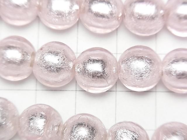 【動画】とんぼ玉 ラウンド12mm 【銀箔×ピンク】 半連/1連(約25cm) サムネイル2