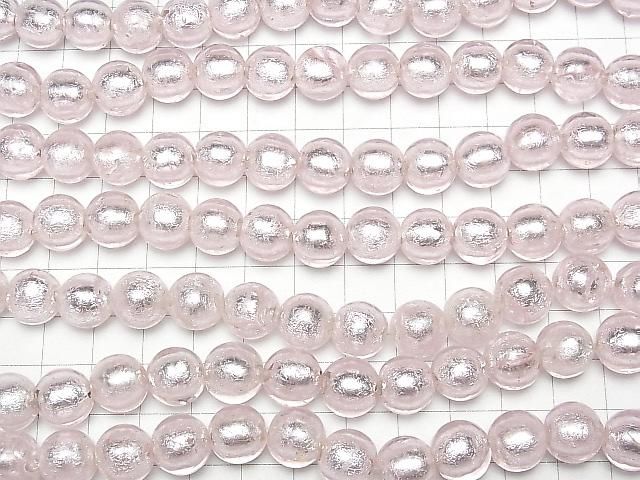 【動画】とんぼ玉 ラウンド12mm 【銀箔×ピンク】 半連/1連(約25cm) サムネイル3