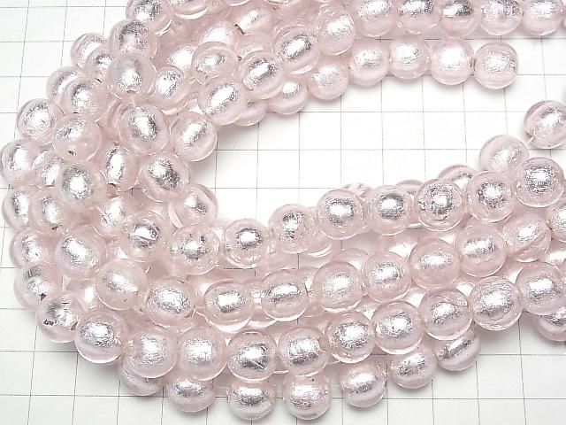 【動画】とんぼ玉 ラウンド12mm 【銀箔×ピンク】 半連/1連(約25cm) サムネイル4