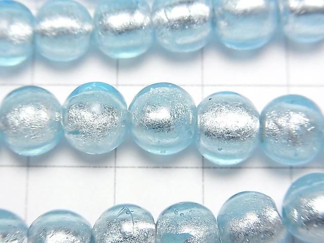 【動画】とんぼ玉 ラウンド8mm 【銀箔×ライトブルー】 半連/1連(約24cm) サムネイル2