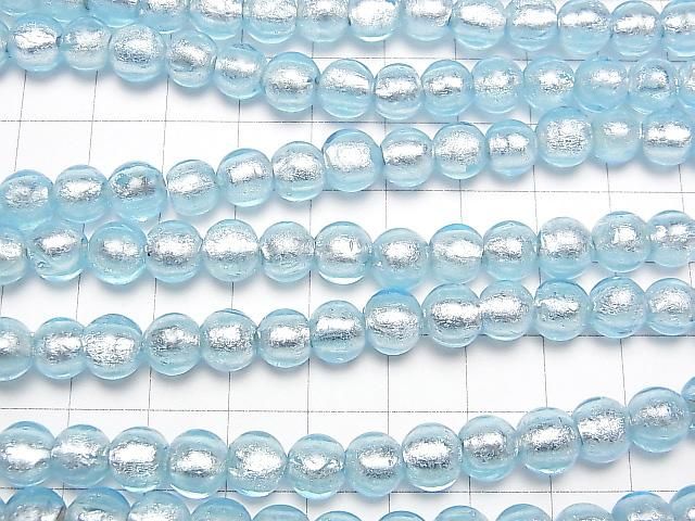 【動画】とんぼ玉 ラウンド8mm 【銀箔×ライトブルー】 半連/1連(約24cm) サムネイル3