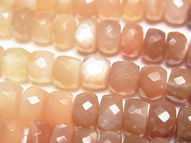 【動画】宝石質オレンジムーンストーンAAA- ボタンカット カラーグラデーション 半連/1連(約18cm)の画像