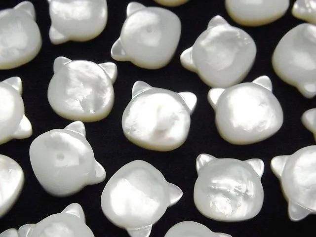 【動画】ホワイトシェル(白蝶貝)AAA 猫モチーフ10×9.5mm 【片穴(裏面)】 1個の画像