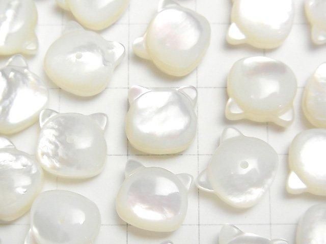 【動画】ホワイトシェル(白蝶貝)AAA 猫モチーフ10×9.5mm 【片穴(裏面)】 1個 サムネイル2