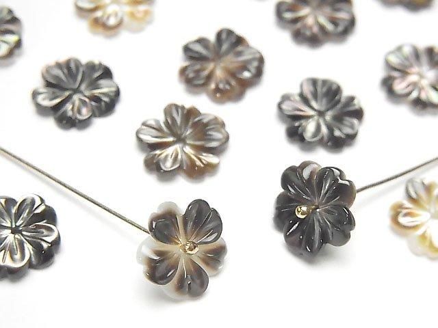 【動画】高品質ブラックシェル(黒蝶貝)AAA フラワー 【10mm】【15mm】 中央穴 4粒の画像