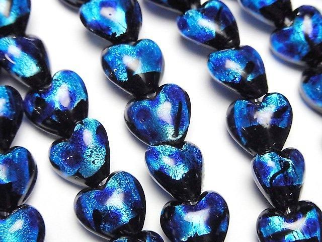【動画】とんぼ玉 縦穴ハート10×10mm 【ブルー×ライトブルー】 1/4連~1連(約24cm)の画像
