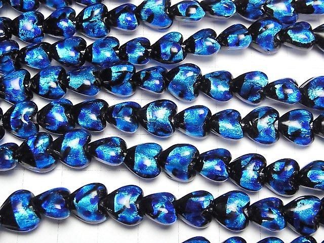 【動画】とんぼ玉 縦穴ハート10×10mm 【ブルー×ライトブルー】 1/4連~1連(約24cm) サムネイル3