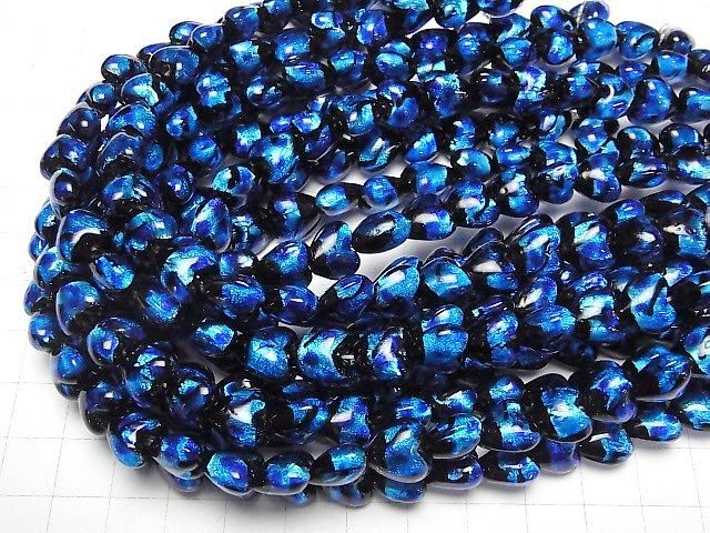 【動画】とんぼ玉 縦穴ハート10×10mm 【ブルー×ライトブルー】 1/4連~1連(約24cm) サムネイル4