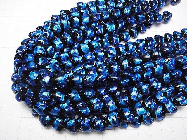 【動画】とんぼ玉 縦穴ハート12×12mm 【ブルー×ライトブルー】 1/4連~1連(約30cm) サムネイル4