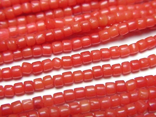 【動画】赤珊瑚・レッドコーラル(染) ロンデル(ヘイシ)2×2×1.5mm 1連(約38cm)の画像