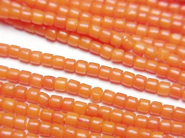 【動画】オレンジコーラル(染) ロンデル(ヘイシ)2×2×1.5mm 1連(約38cm)の画像