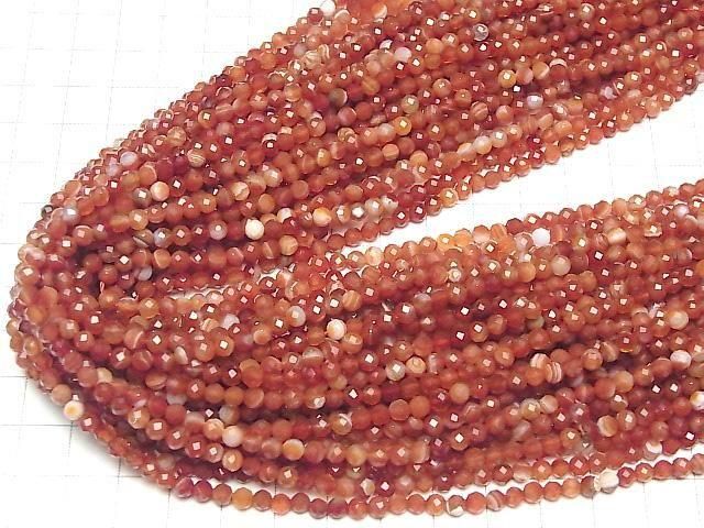 【動画】【素晴らしい輝き】カーネリアン・サードニクスAA++ 32面ラウンドカット4mm 1連(約38cm) サムネイル4