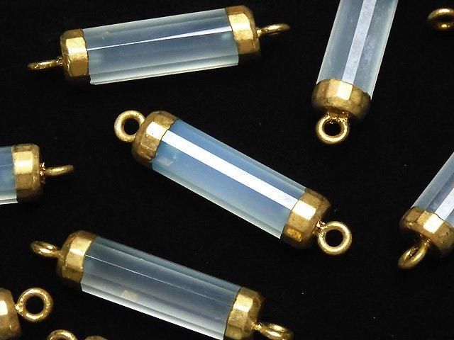 宝石質シーブルーカルセドニーAAA チューブカット 【両カン】 ゴールドコーティング 2個の画像