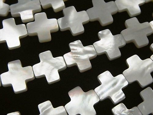 ホワイトシェル クロス(十字架)10×10×2mm 半連/1連(約38cm)の画像