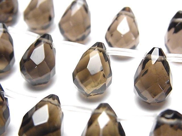 【動画】スモーキークォーツAAA ドロップ ブリオレットカット14×10×10mm 1/4連~1連(約38cm)の画像