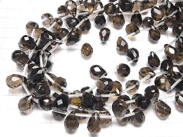 【動画】スモーキークォーツAAA ドロップ ブリオレットカット14×10×10mm 1/4連~1連(約38cm) サムネイル4
