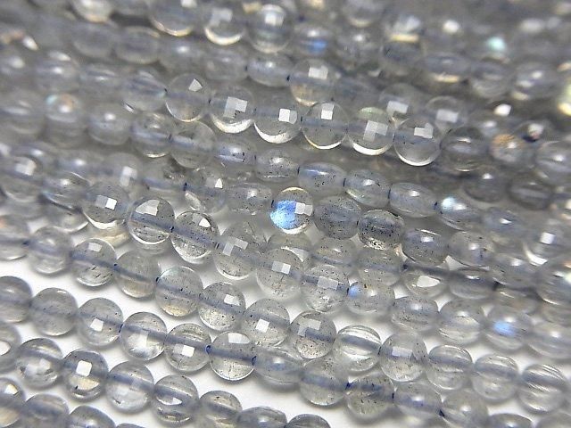 【動画】【素晴らしい輝き】宝石質ラブラドライトAA++ 極小コインカット2.5×2.5×1.5mm 1連(約38cm)の画像