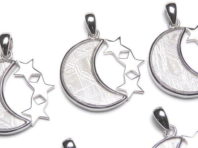 メテオライト(ムオニナルスタ隕石) 月&星型ペンダントトップ20×22×3mm SILVER925の画像