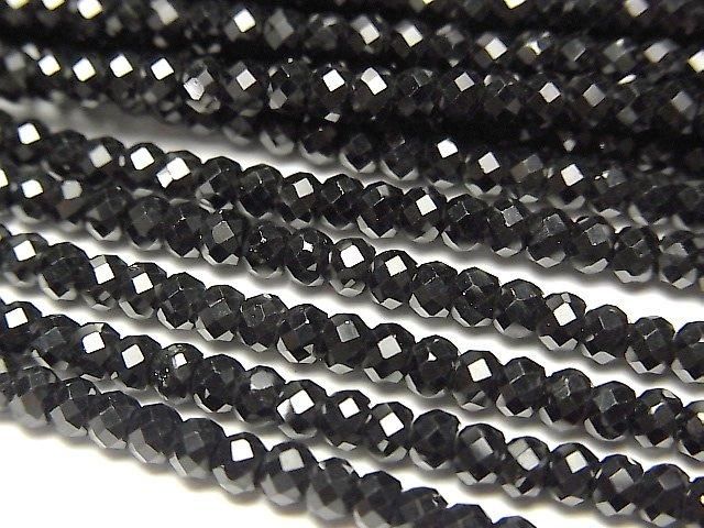 【動画】【素晴らしい輝き】2本780円!宝石質ブラックスピネルAAA++ ボタンカット3×3×2mm 1連 (約36cm)の画像