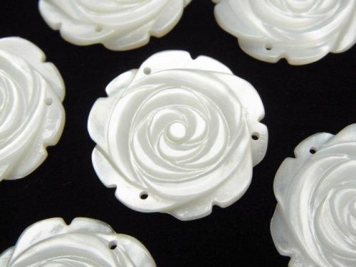 【動画】3枚880円!ホワイトシェル(白蝶貝)AAA 薔薇 22mm 3つ穴 3枚の画像