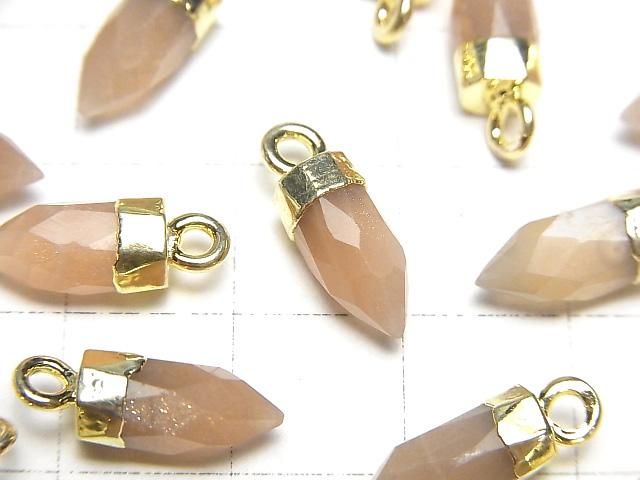 【動画】ブラウンムーンストーンAAA カット入り ポイント型チャーム12×5×5mm ゴールドカラー 2個 サムネイル2