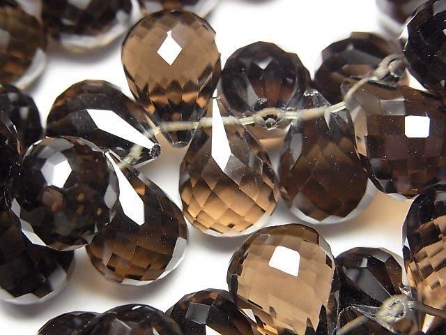 【動画】【素晴らしい輝き】宝石質スモーキークォーツAAA ドロップ ブリオレットカット14×10×10mm 1/4連~1連(ブレス)の画像