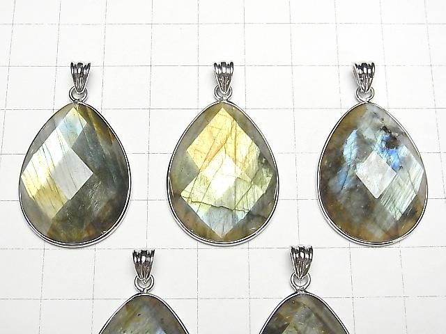 【動画】ラブラドライトAAA ペアシェイプカット型ペンダントトップ31×23×6mm SILVER925製 サムネイル3