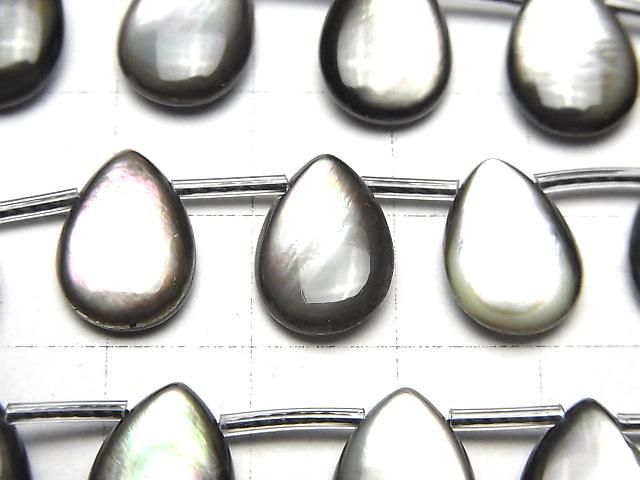 【動画】高品質ブラックシェル(黒蝶貝)AAA ペアシェイプ(プレーン)14×10mm 1/4連~1連(約38cm) サムネイル2
