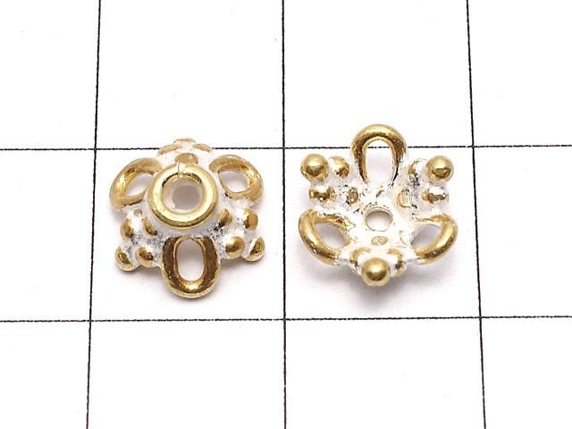 Silver925 ビーズキャップ8×8×3mm アンティークゴールド仕上げ 2個 サムネイル2